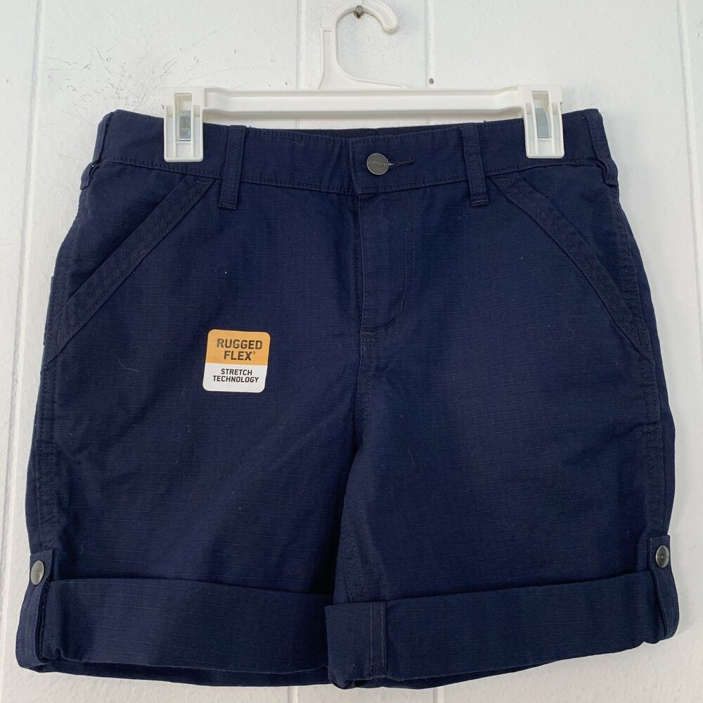 Carhartt Womens 4 Work Shorts Force Original Ripstop‎ Navy Blue Cuffed New